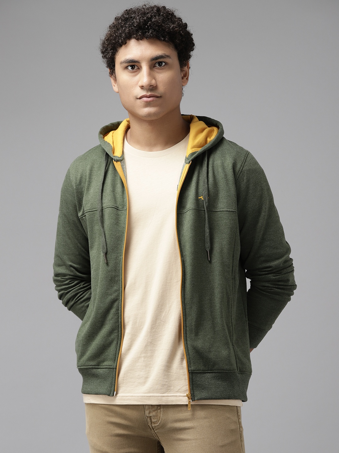 

Blackberrys Men Olive Green Slim Fit Hooded Sweatshirt