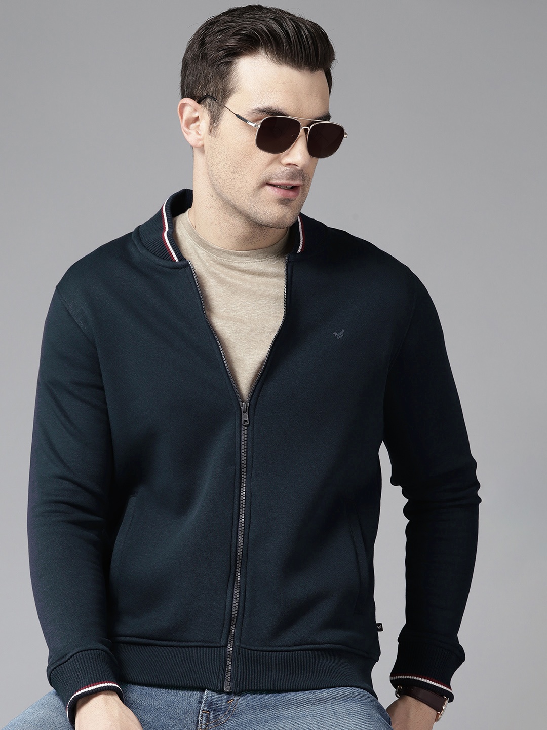 

Blackberrys Stand Collar Front-Open Sweatshirt, Navy blue