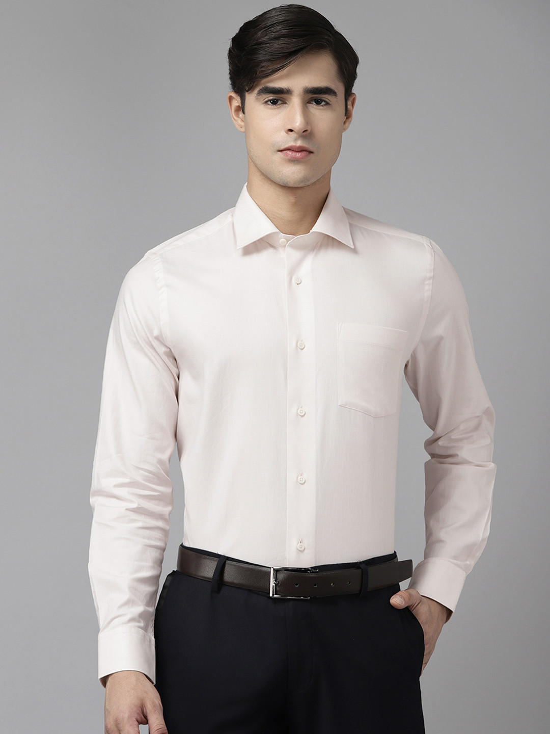 

Blackberrys Men Beige Pure Cotton Woven Design Slim Fit Formal Shirt