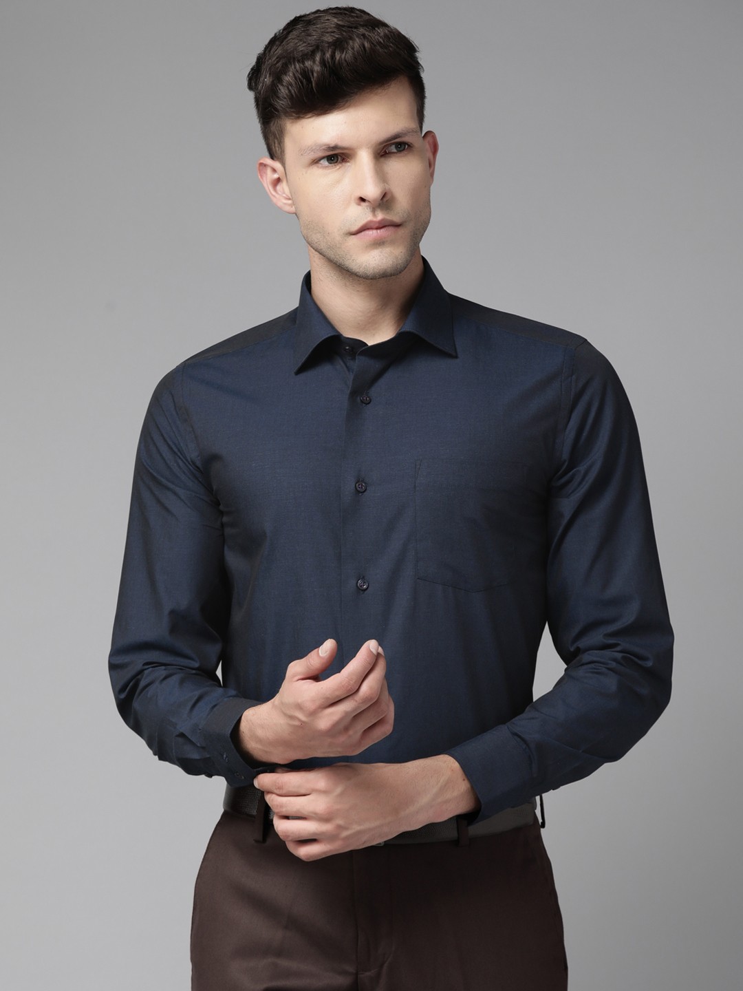

Blackberrys Men Navy Blue Slim Fit Pure Cotton Formal Shirt