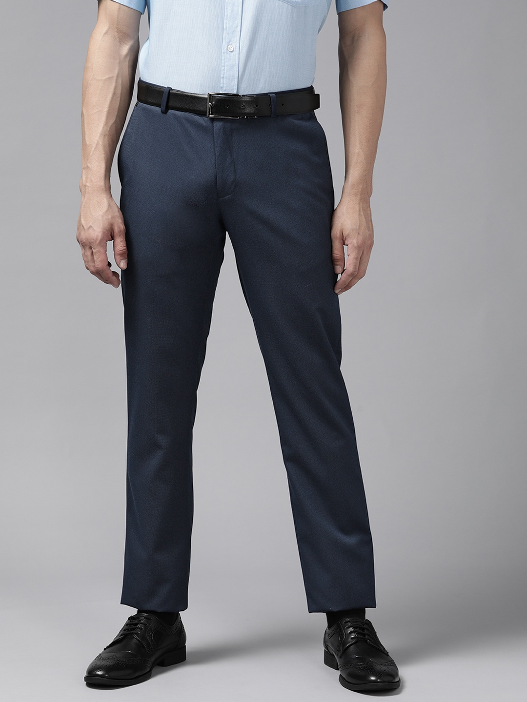 

Blackberrys Men Navy Blue Micro Ditsy Printed Slim Fit Trousers