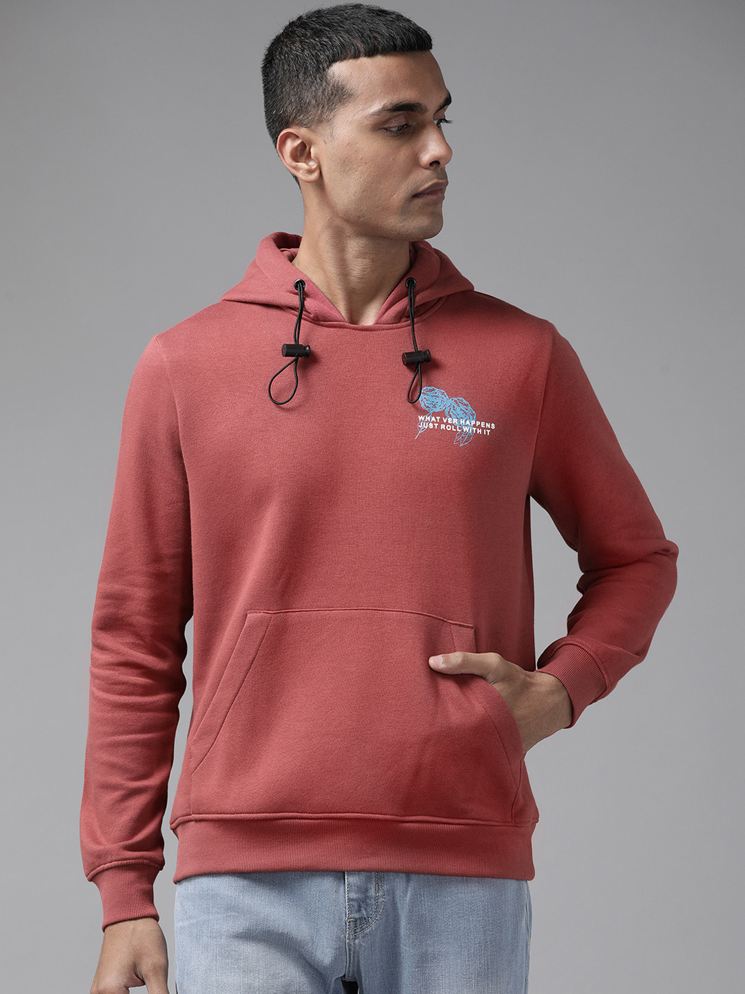 

Blackberrys Men Rust Red Typography Printed Hooded Sweatshirt