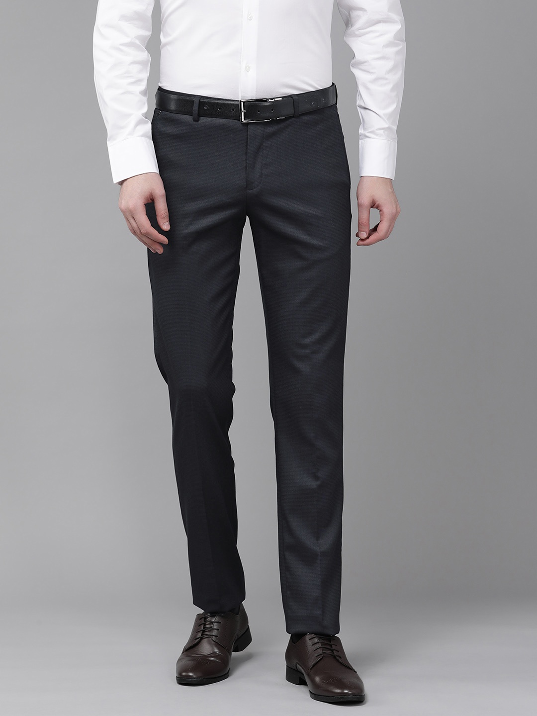 

Blackberrys Men Navy Blue Self-Design Slim Fit Trousers