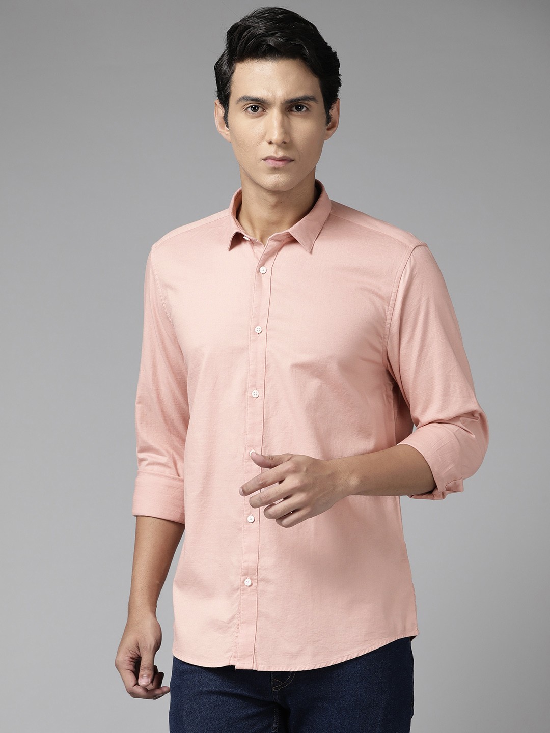 

Blackberrys Men Pure Cotton Slim Fit Casual Shirt, Peach