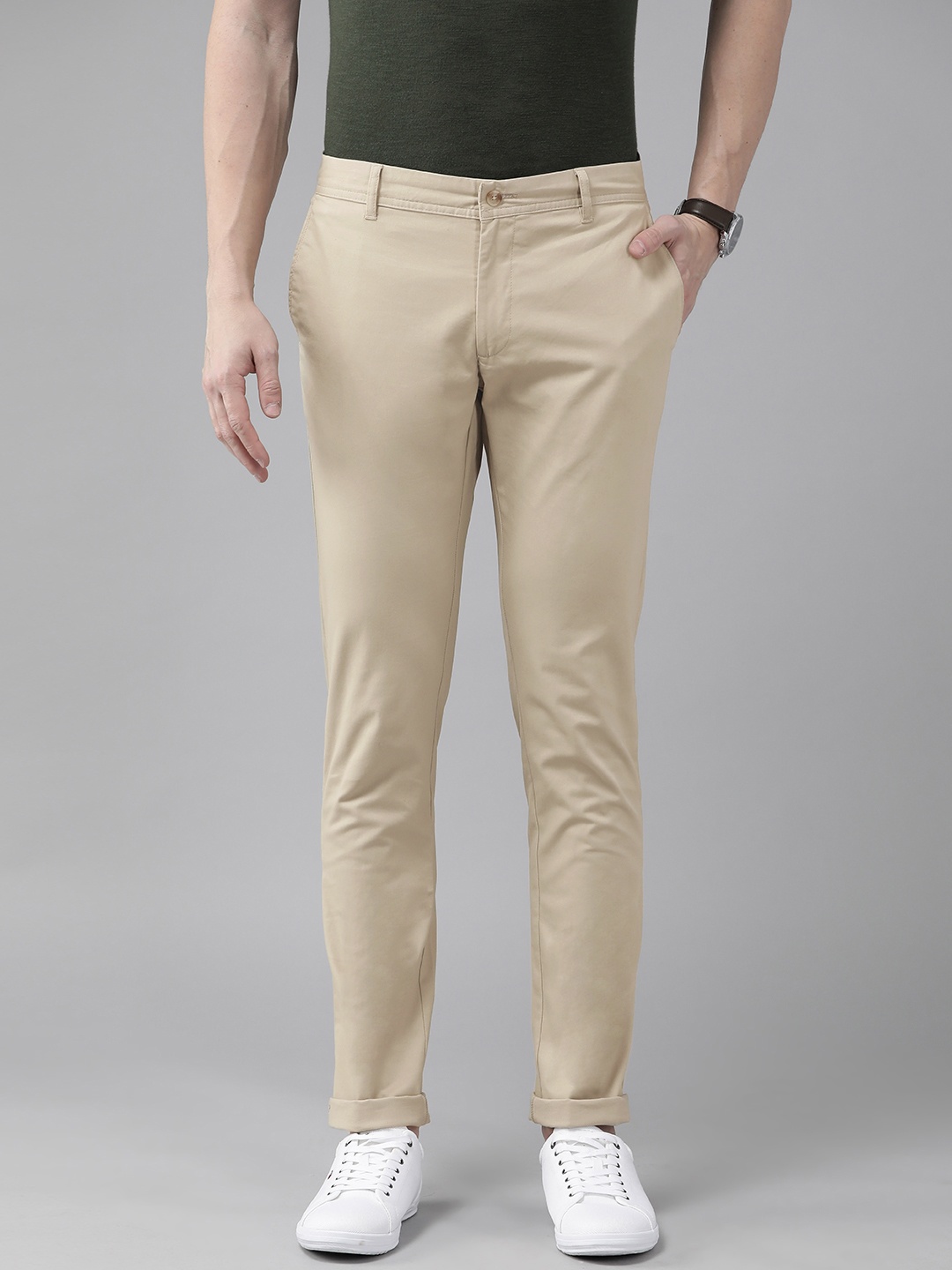 

Blackberrys Men B-91 Tapered Fit Low-Rise Trousers, Beige