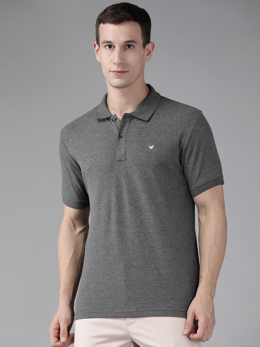 

Blackberrys Men Charcoal Grey Melange Polo Collar Slim Fit Hypa Fresh T-shirt