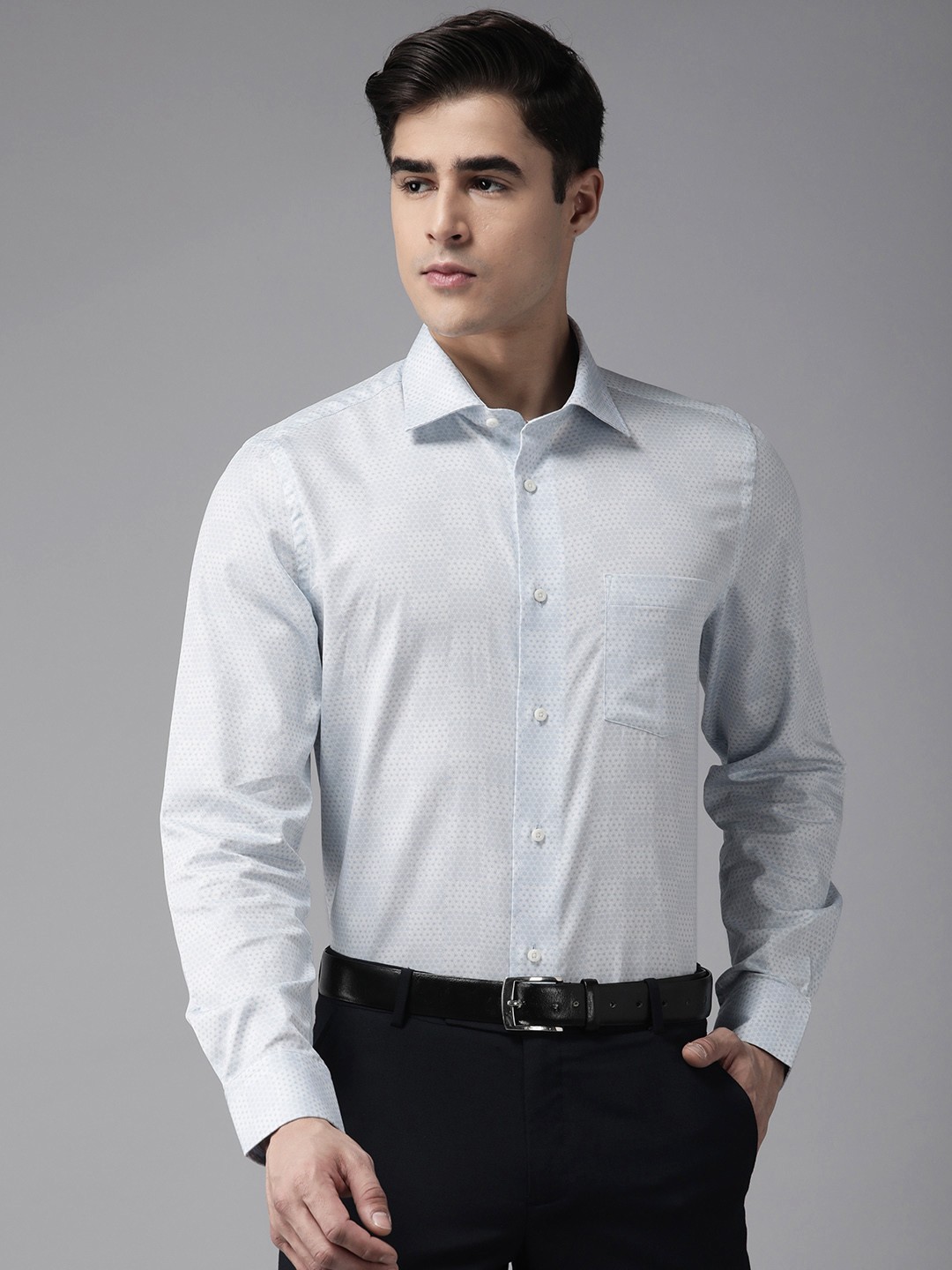 

Blackberrys Men Pure Cotton Slim Fit Printed Formal Shirt, Blue