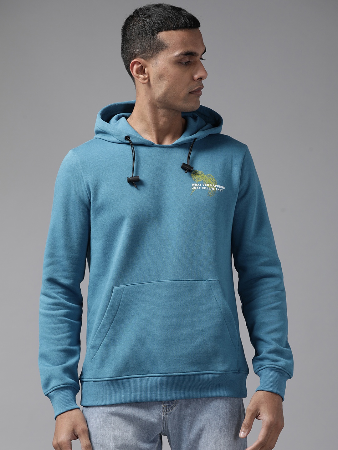 

Blackberrys Men Blue Printed Hooded Sweatshirt