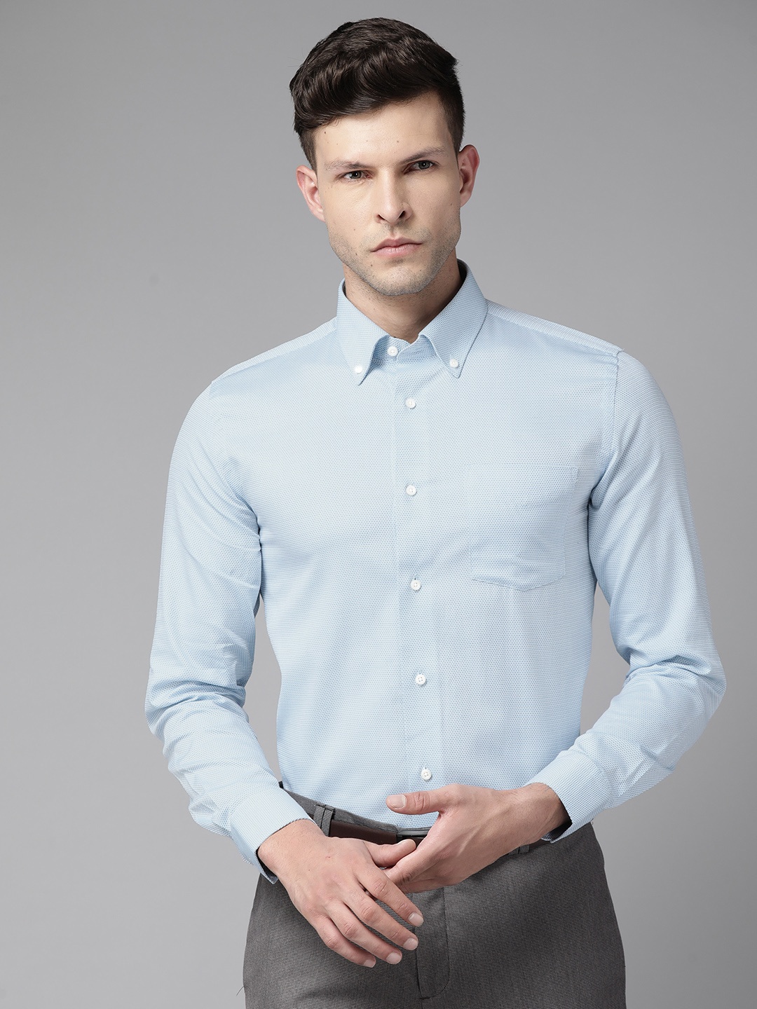 

Blackberrys Men Blue Woven Design Slim Fit Formal Shirt