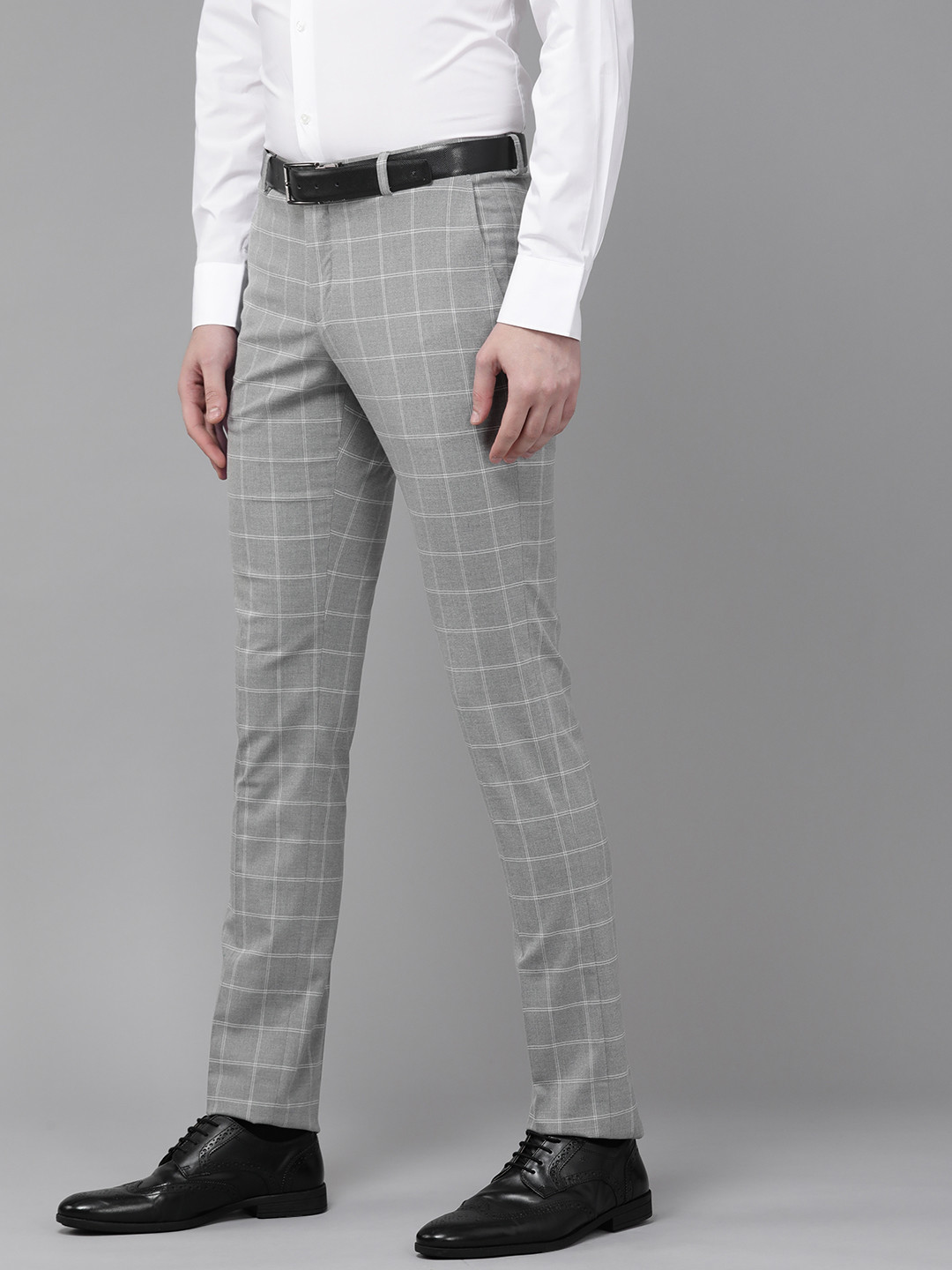 

Blackberrys Men Grey & White Checked Skinny Fit Trousers