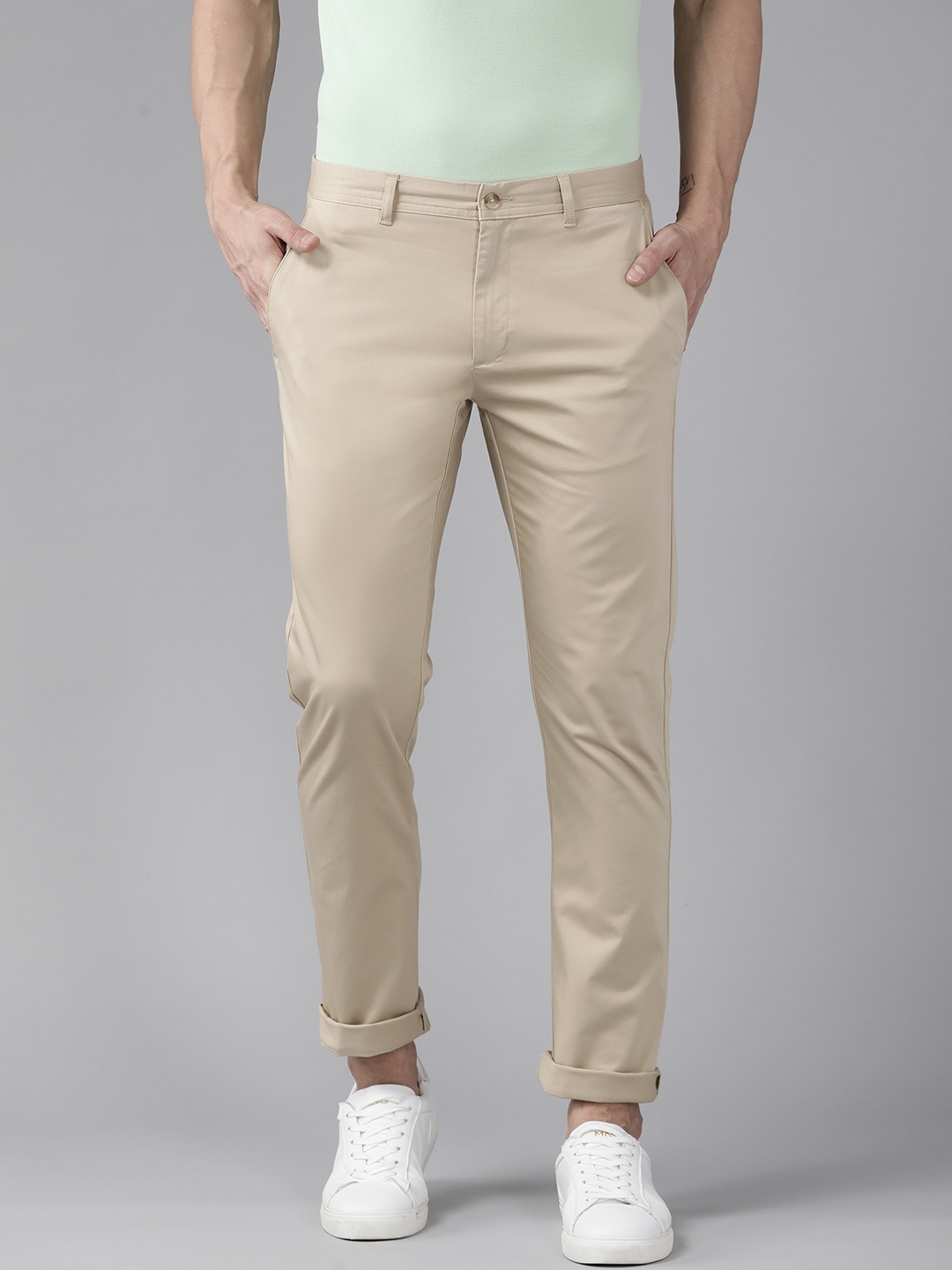 

Blackberrys Men Solid Khaki B-95 Slim Fit Chinos