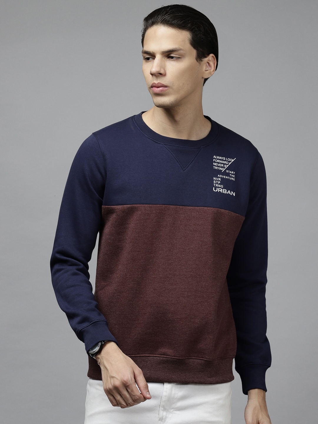 

Blackberrys Men Burgundy & Navy Blue Colourblocked Sweatshirt