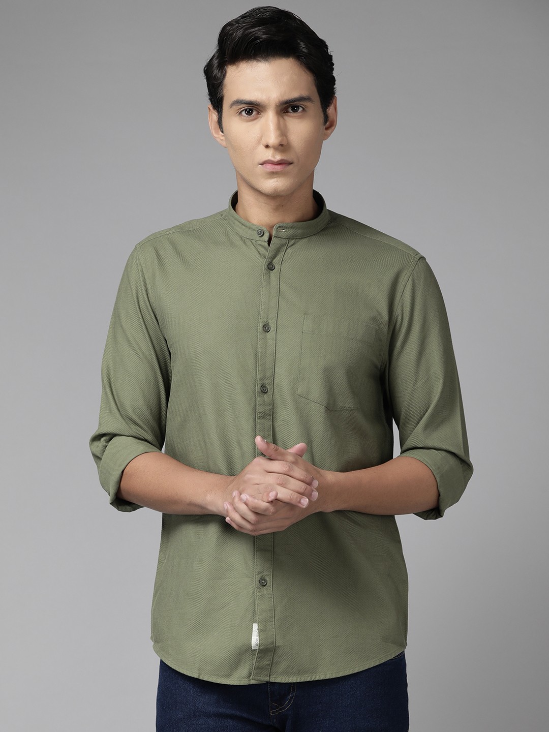 

Blackberrys Men Pure Cotton Slim Fit Casual Shirt, Olive