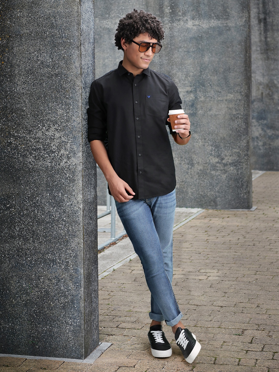 Blackberrys Men Black Pure Cotton Slim Fit Casual Shirt