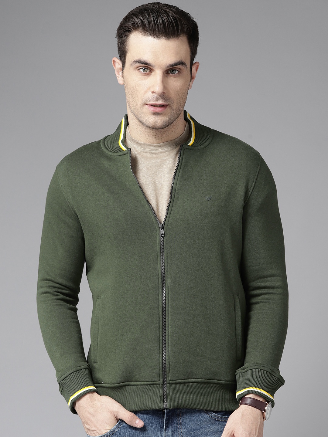 

Blackberrys Stand Collar Front-Open Sweatshirt, Olive