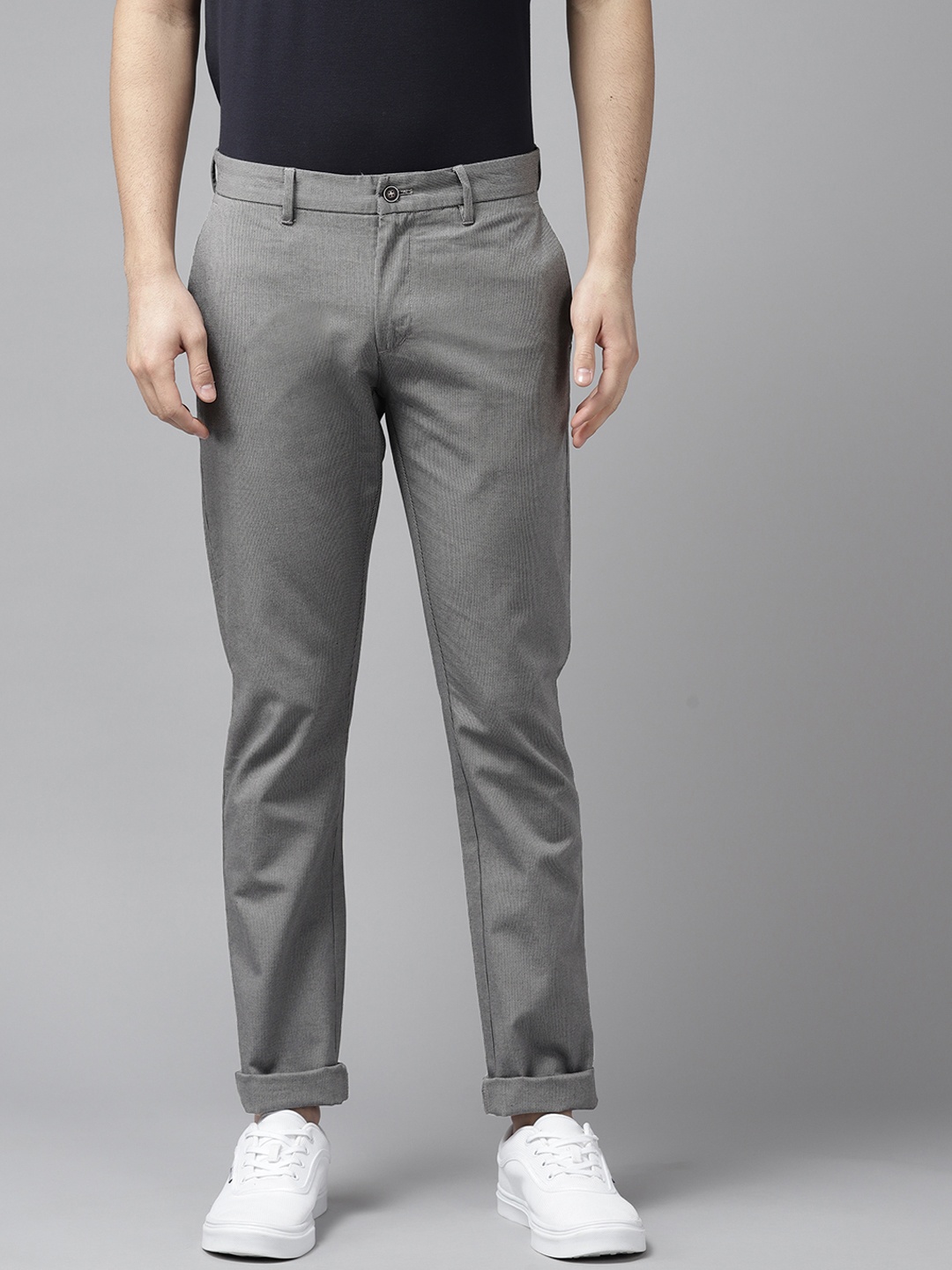 

Blackberrys Men Textured Slim Fit Trousers, Grey