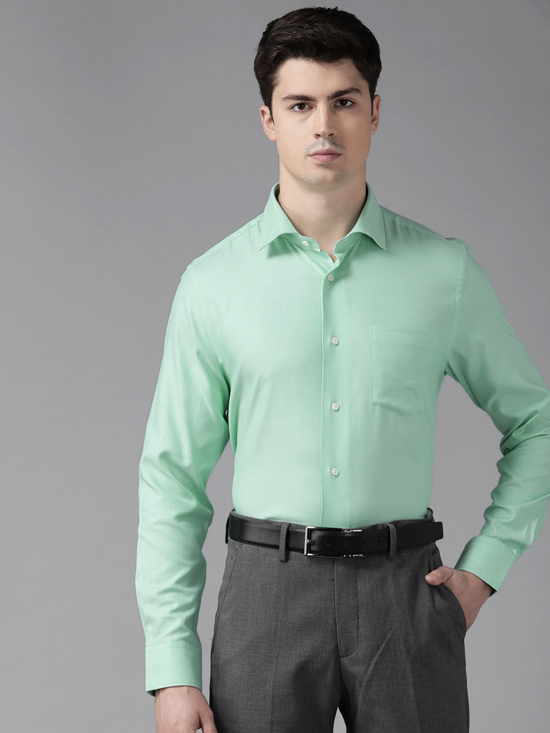 

Blackberrys Men Green Pure Cotton Woven Design Slim Fit Formal Shirt