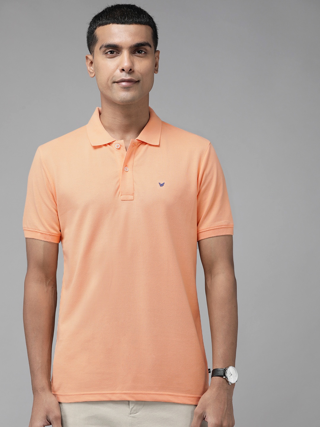 

Blackberrys Men Peach-Coloured Solid Polo Collar Slim Fit T-shirt