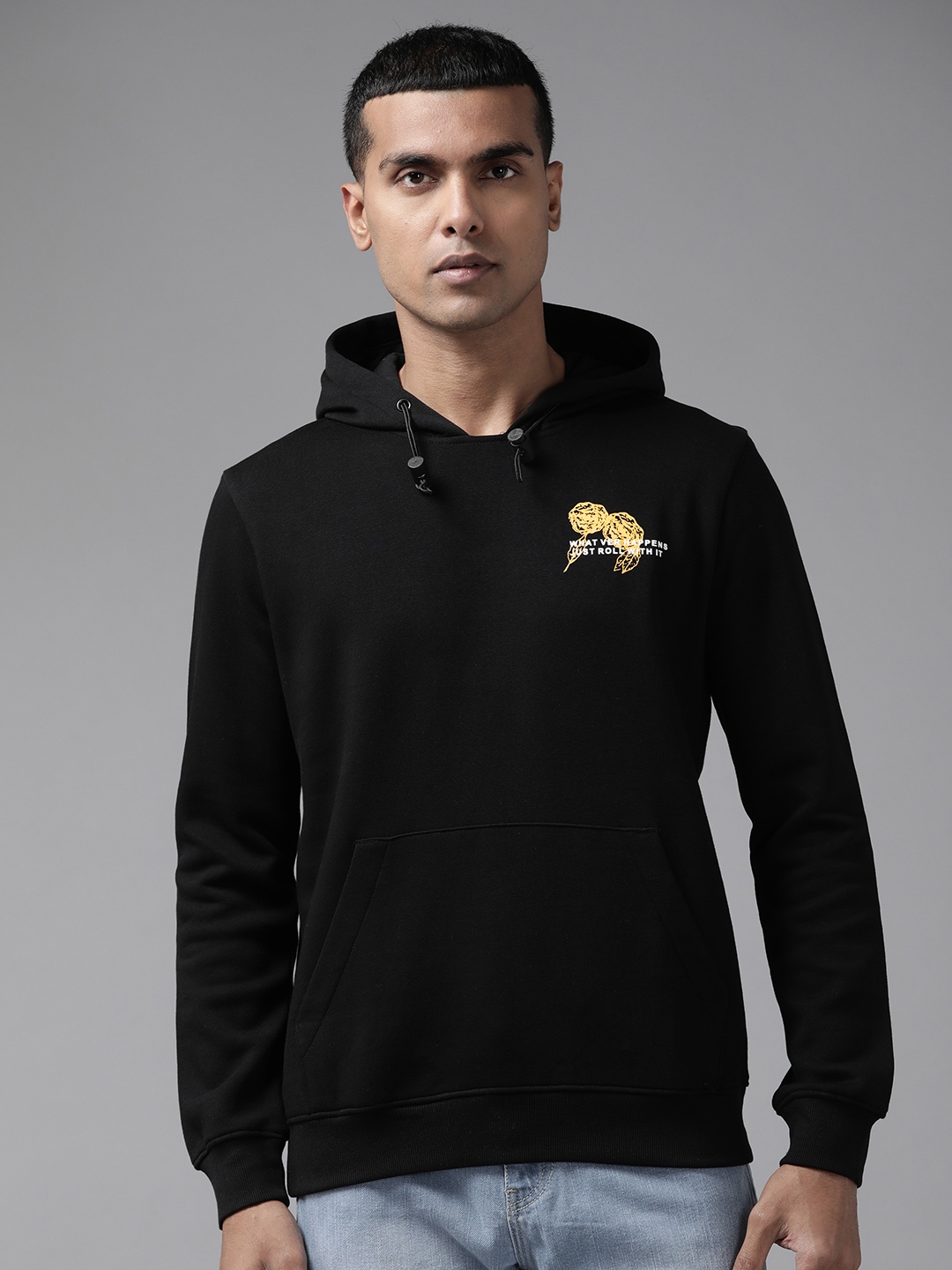 

Blackberrys Men Black Printed Hooded Sweatshirt
