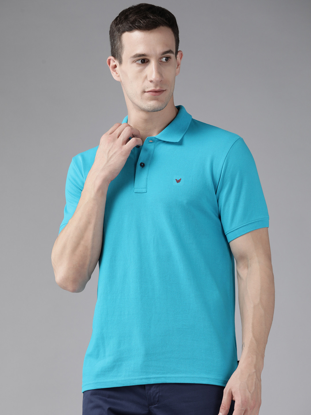 

Blackberrys Men Turquoise Blue Polo Collar Slim Fit Hypa Fresh T-shirt