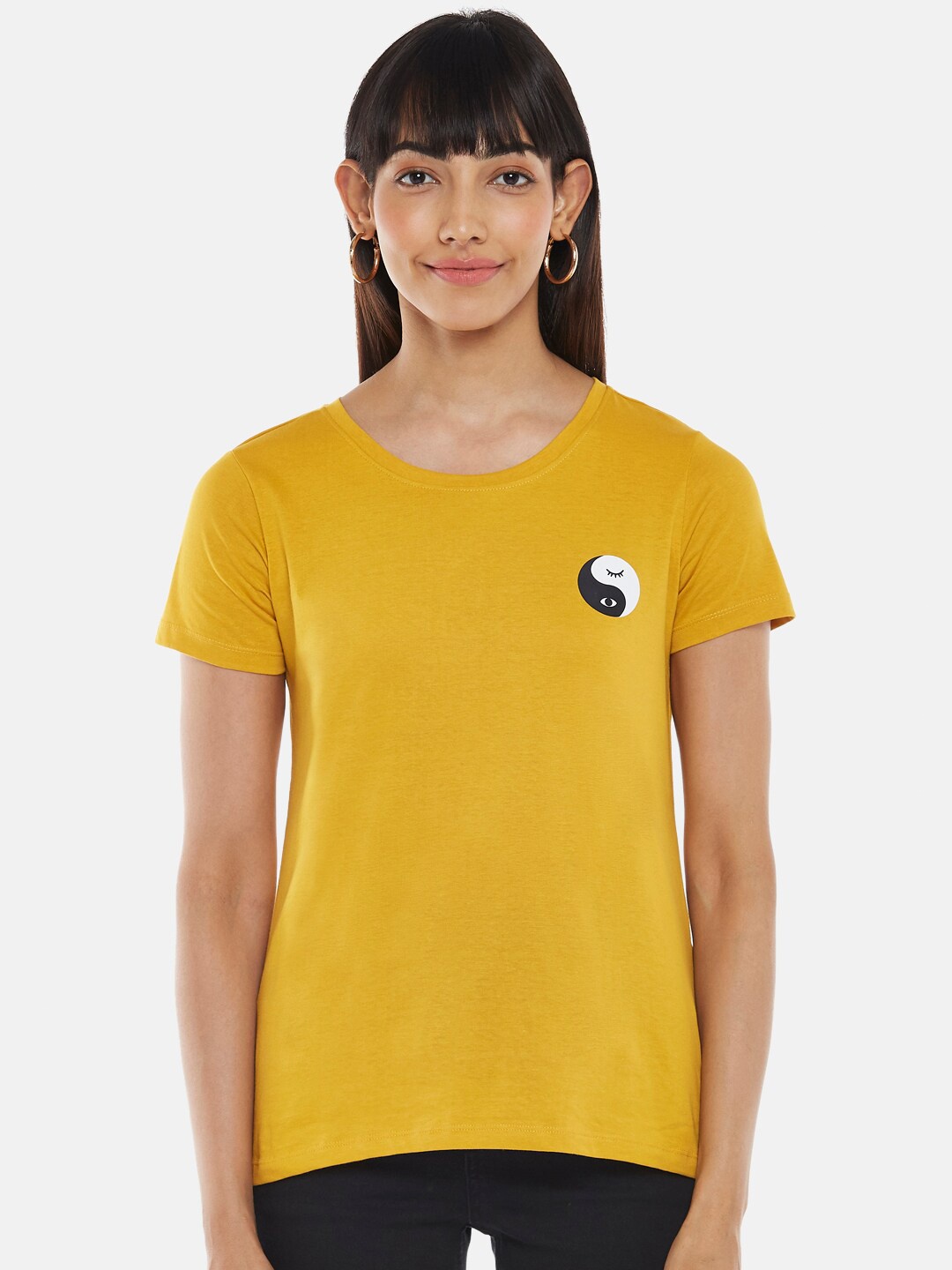 

Honey by Pantaloons Women Mustard Yellow Cotton T-shirt