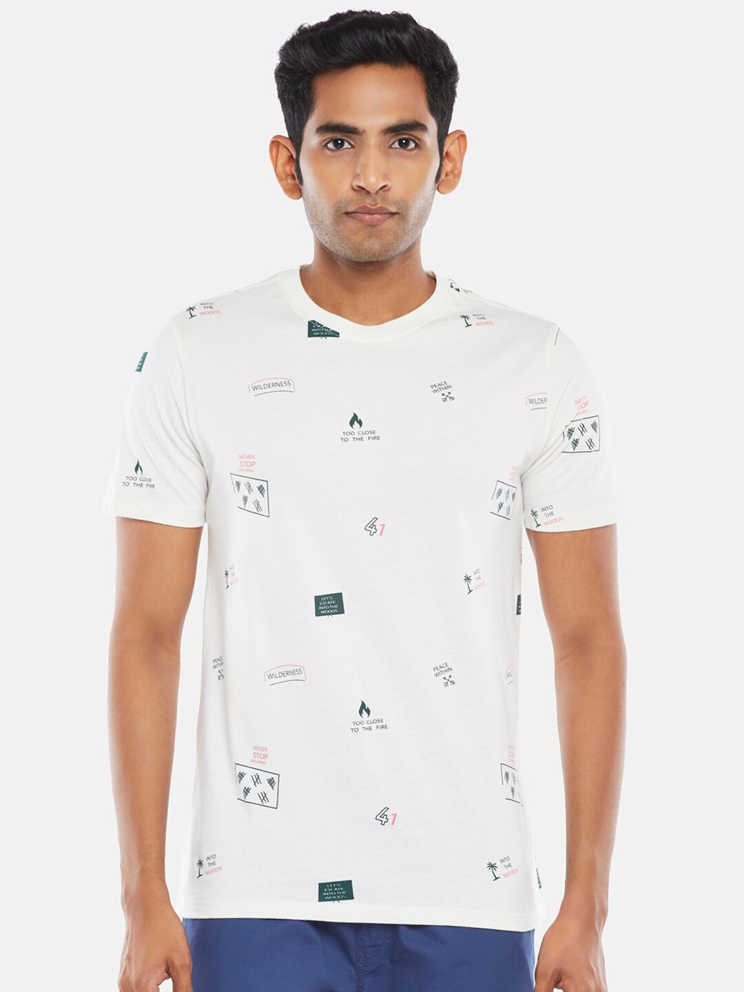 

Urban Ranger by pantaloons Men White Printed Slim Fit T-shirt