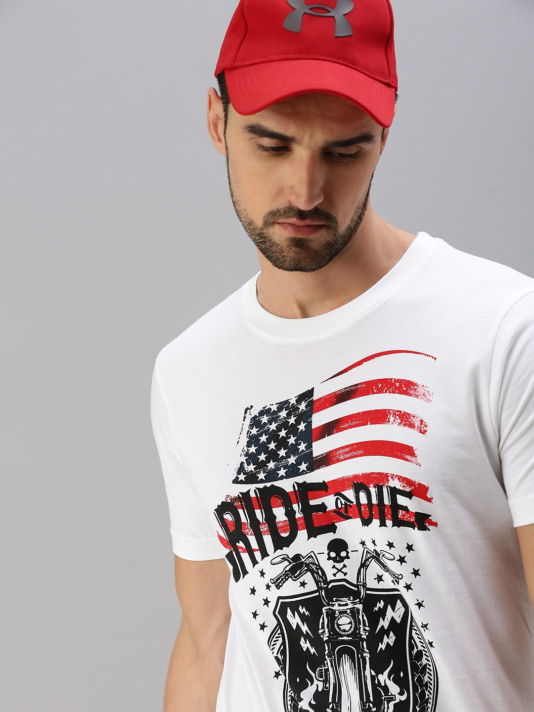 

ONN Men White Printed Extended Sleeves Applique T-shirt