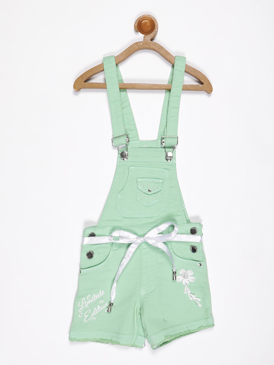 

V2 Value & Variety Girls Green Solid Cotton Dungarees