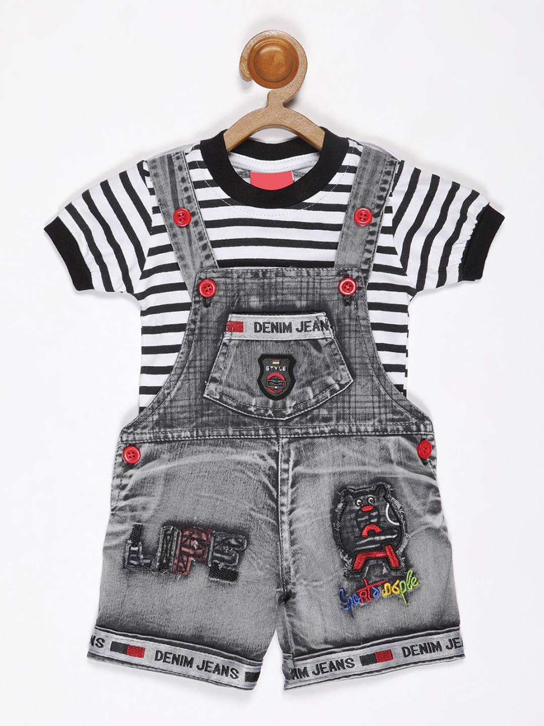 

V2 Value & Variety Boys Grey Self-Design Dungarees