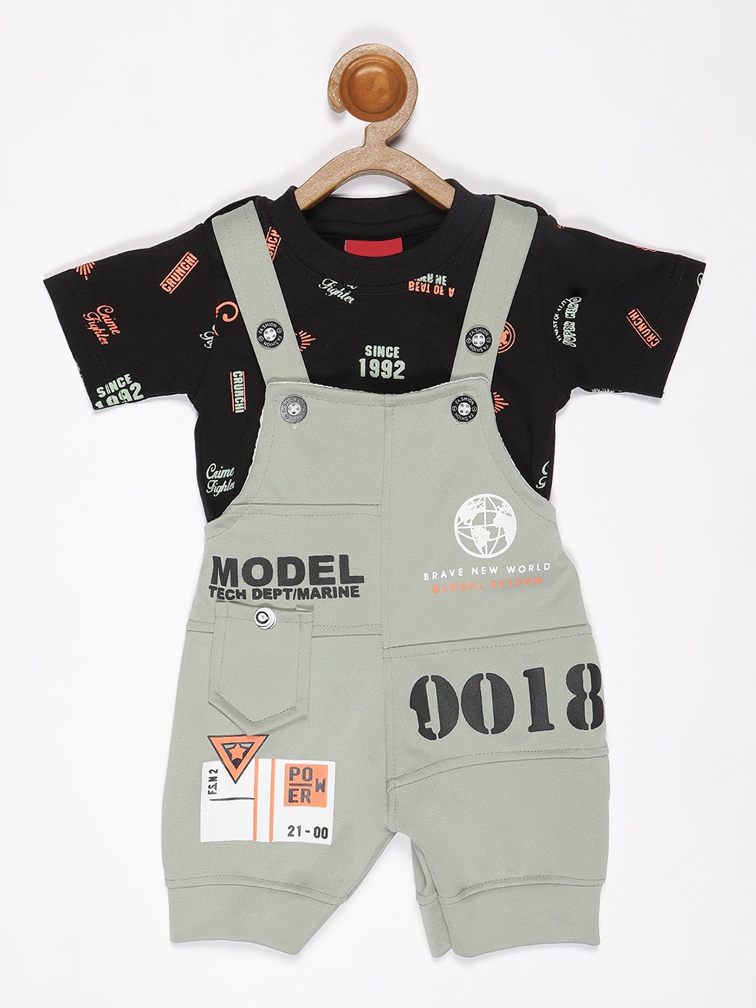 

V2 Value & Variety Boys Green & Black Printed Dungarees