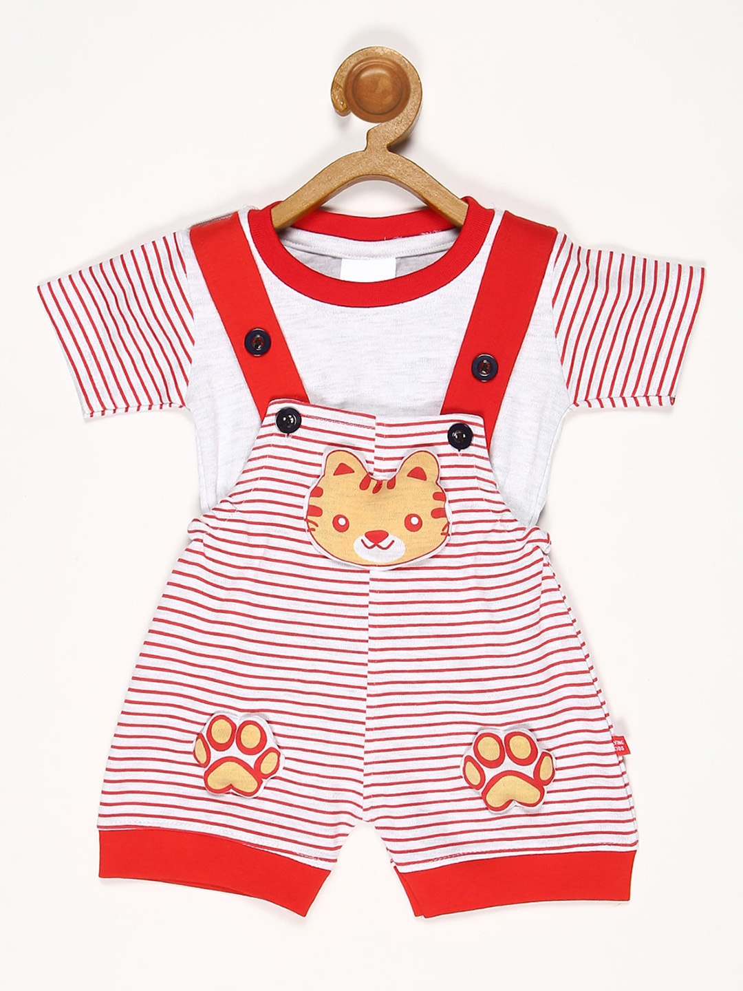 

V2 Value & Variety Infant Boys Red & Grey Striped Cotton Dungaree