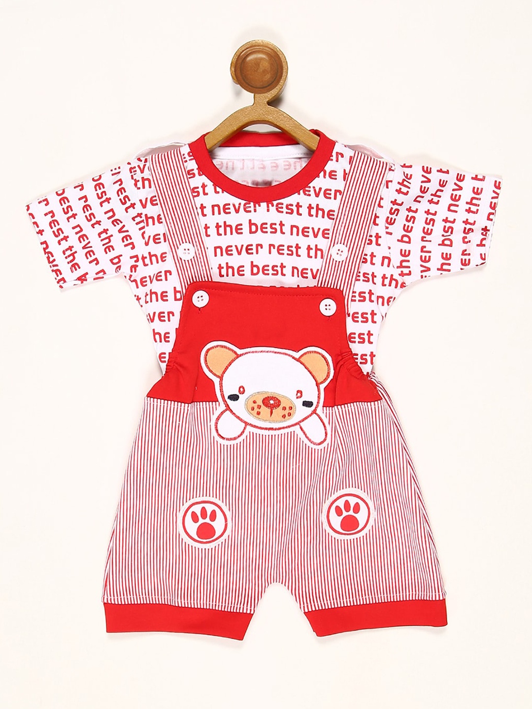 

V2 Value & Variety Infant Red & White Self Design Dungarees