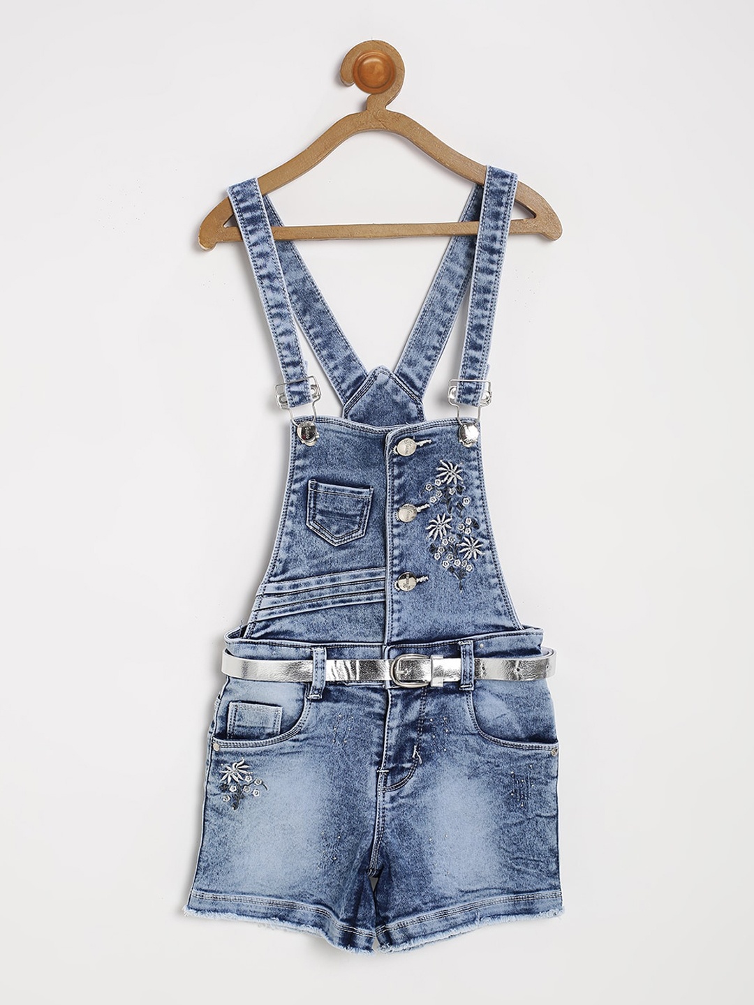 

V2 Value & Variety Girls Blue Solid Cotton Dungarees