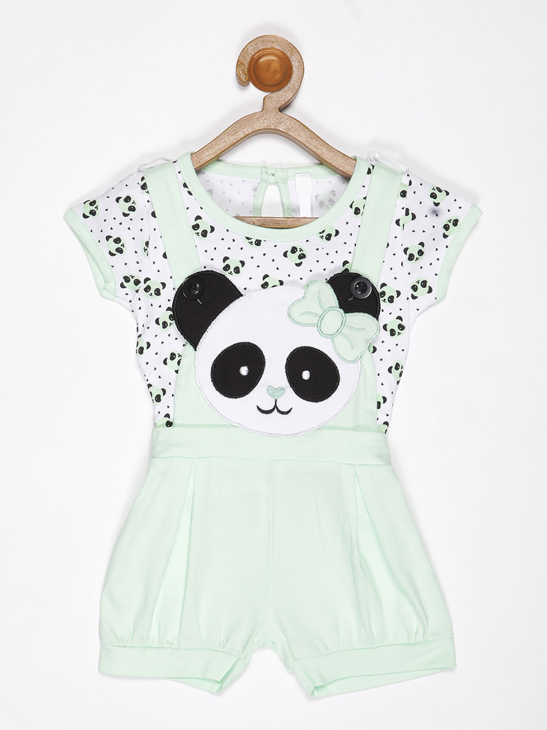 

V2 Value & Variety Girls Light Green & White Printed Cotton Dungarees