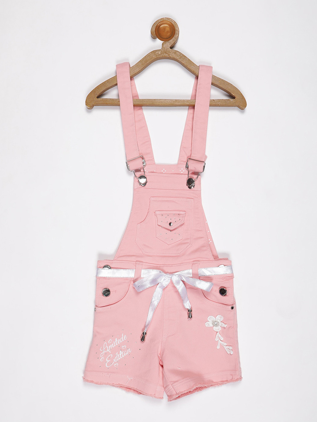 

V2 Value & Variety Girls Peach-Colored Solid Cotton Dungaree