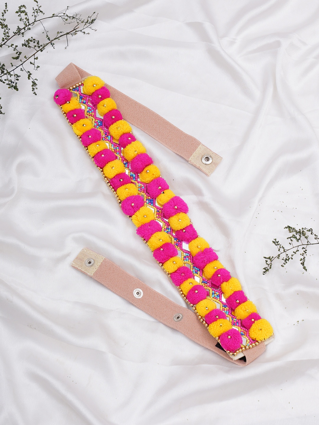 

FABBHUE Women Pink & Yellow Embellished Belt