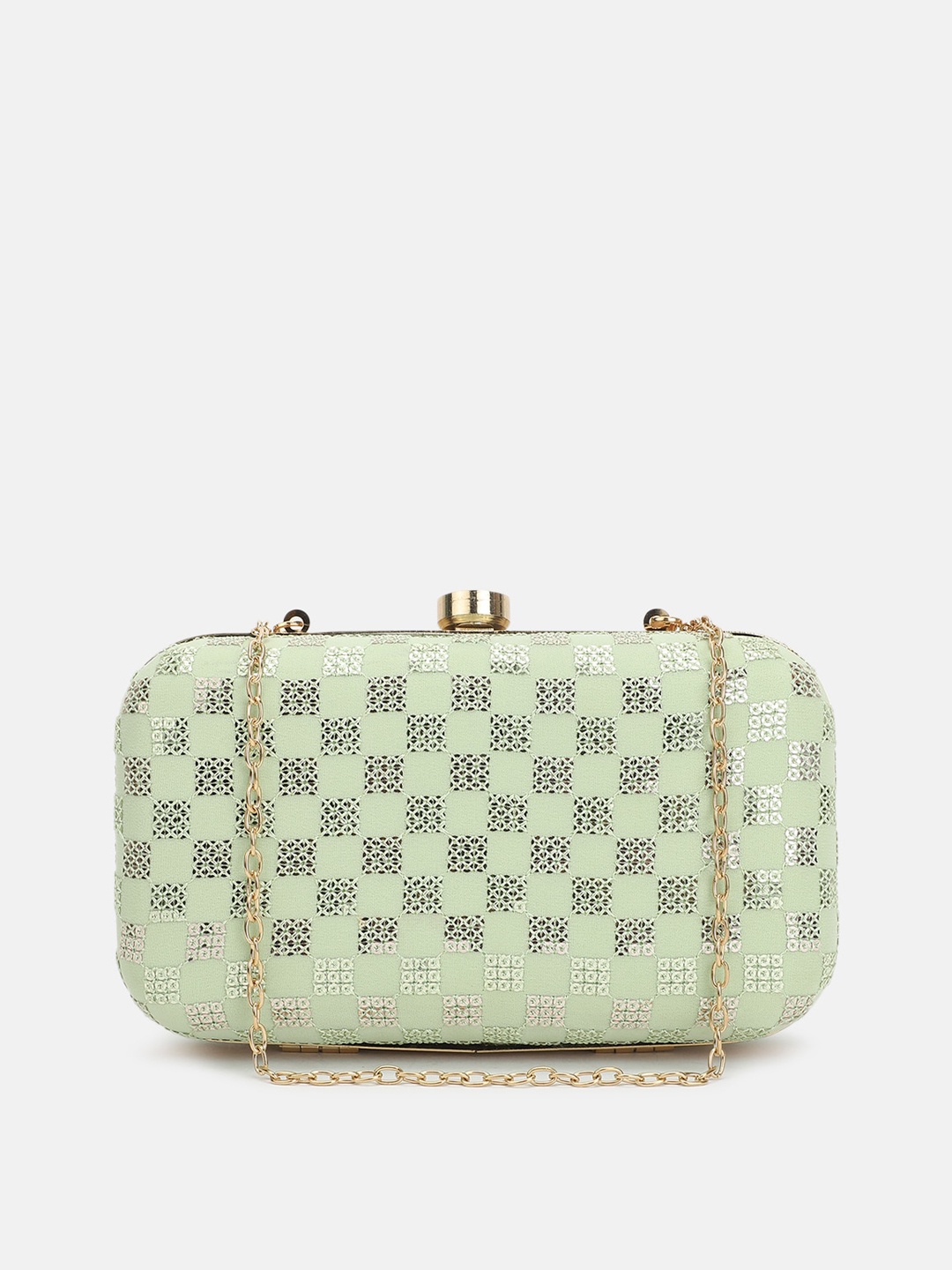 

FABBHUE Women Green Embellished Box Clutch
