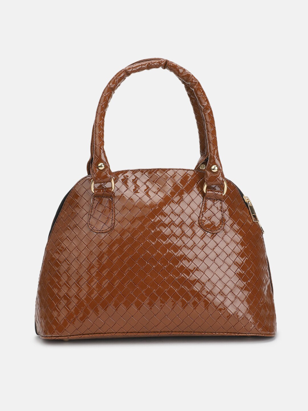 

FABBHUE Brown PU Bowling Handheld Bag with Quilted