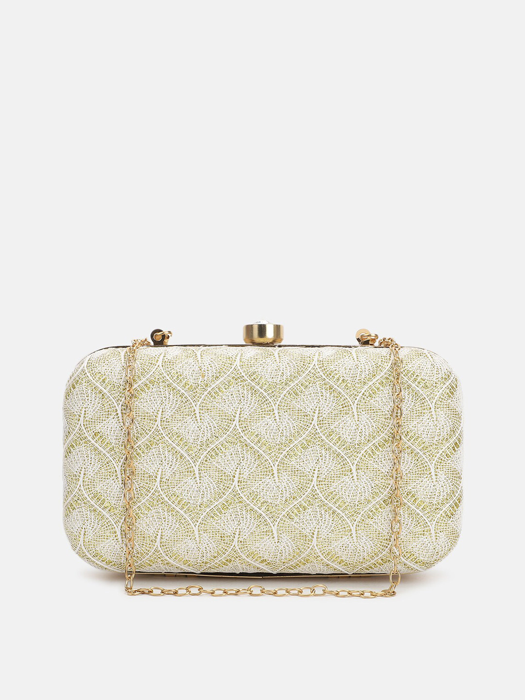 

FABBHUE Cream-Coloured & Gold-Toned Textured Box Clutch