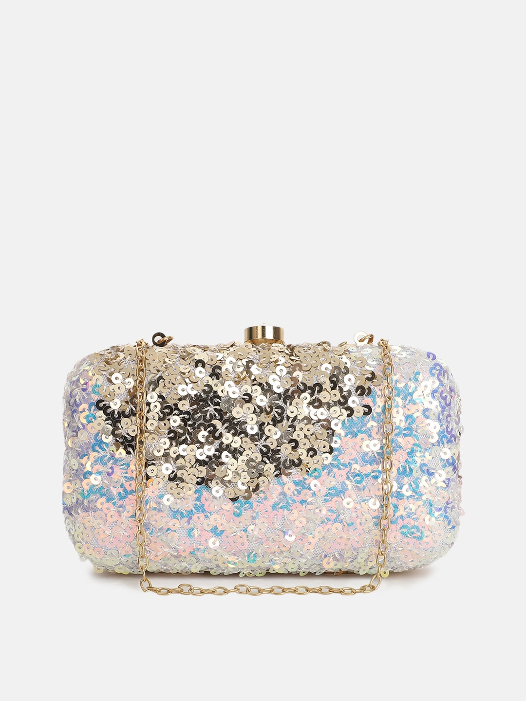 

FABBHUE Gold-Toned & Blue Embellished Box Clutch