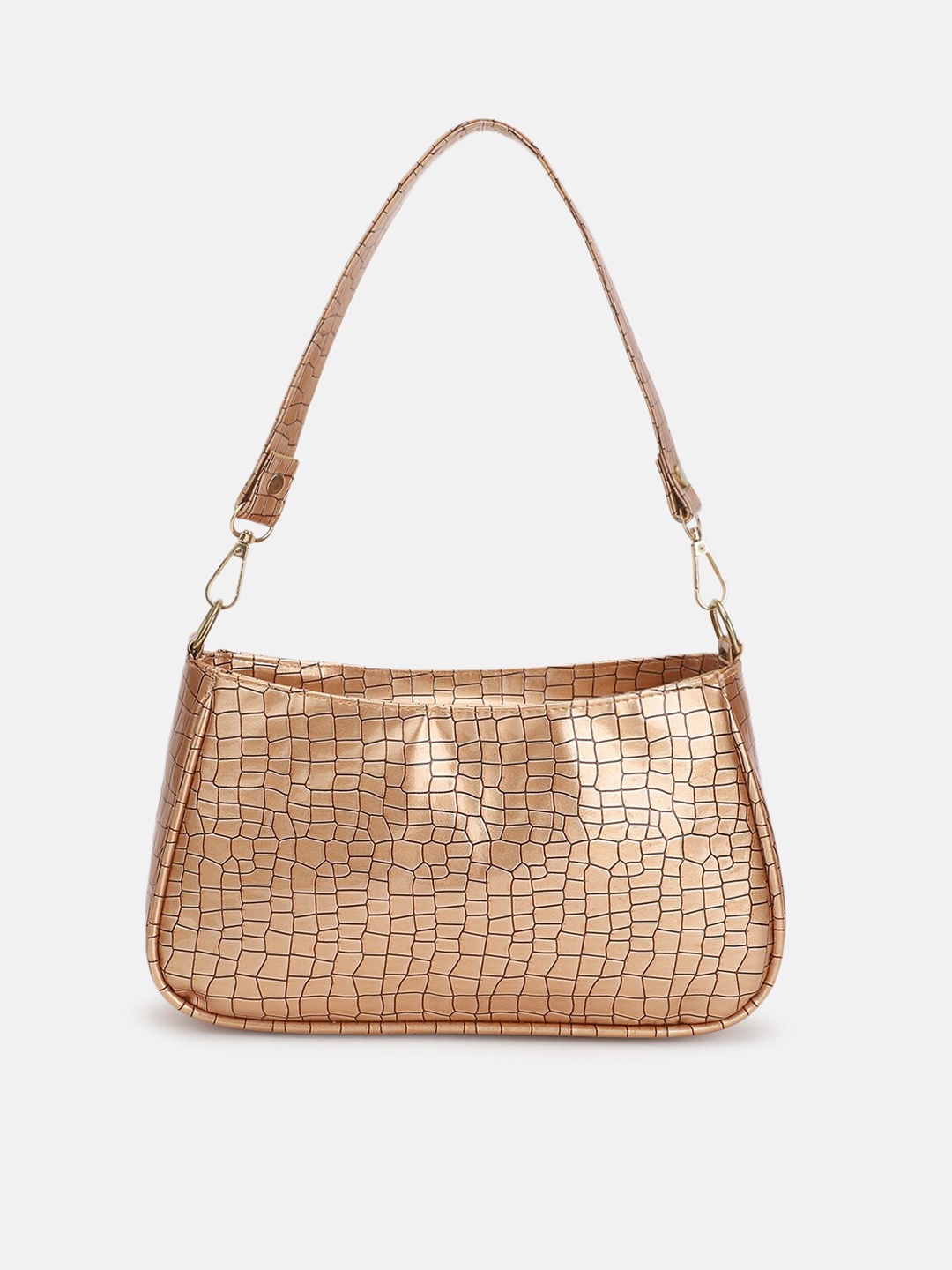 

FABBHUE Gold-Toned Textured PU Structured Shoulder Bag