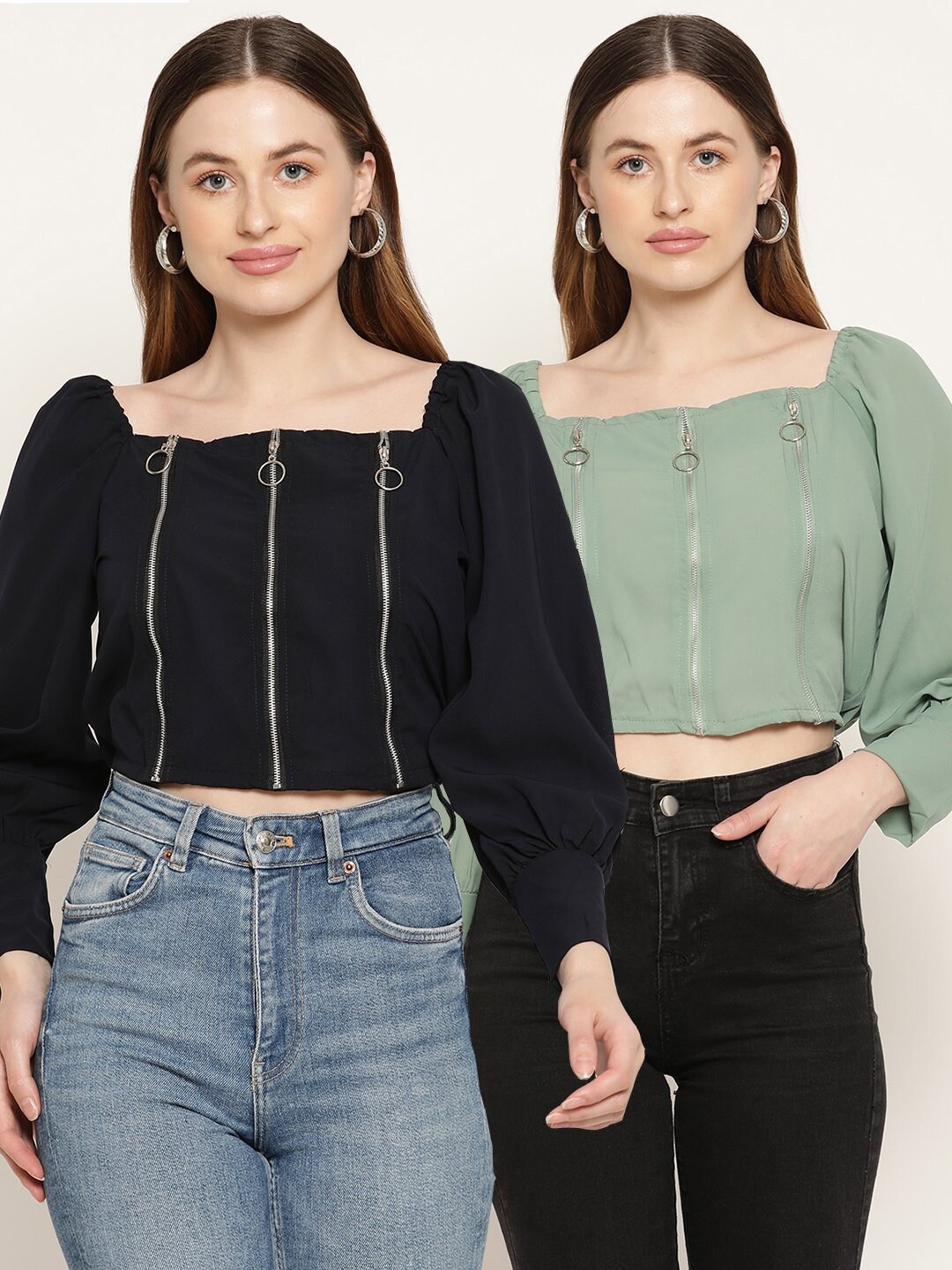 

Miaz Lifestyle Women Green & Black Pack of 2 Crop Tops