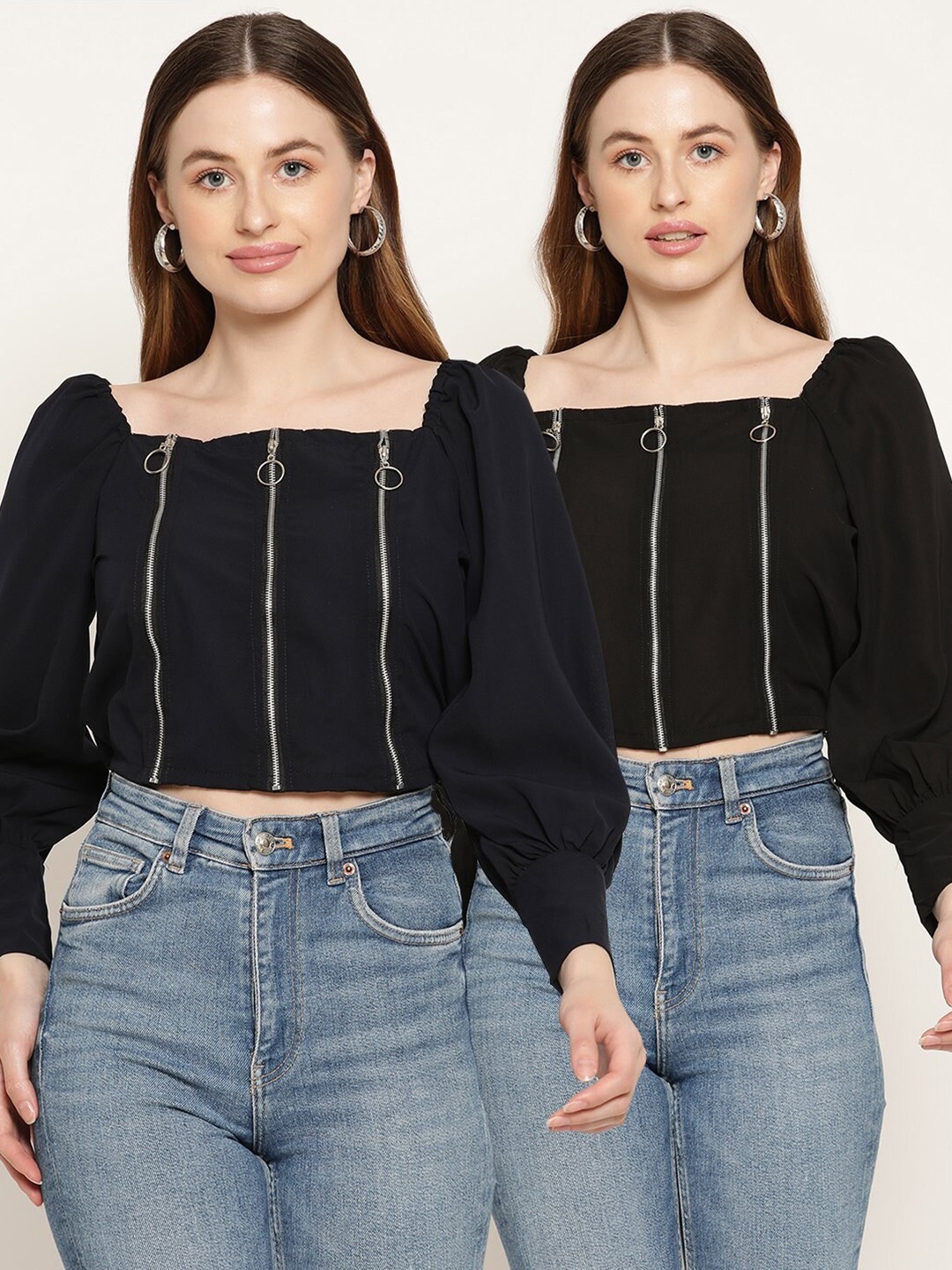 

Miaz Lifestyle Women Black & Navy Blue Pack Of 2 Crop Top