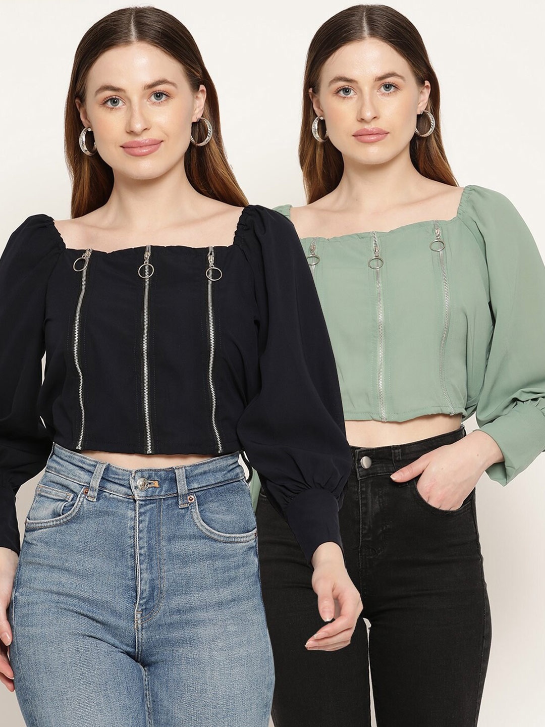 

Miaz Lifestyle Women Navy Blue & Green Pack Of 2 Crop Top