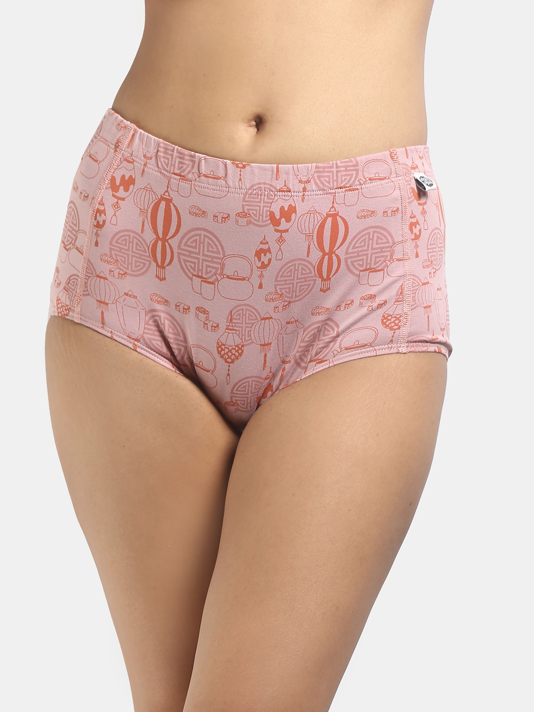 

Wear Equal Women Peach Printed Cotton Boy Shorts Briefs