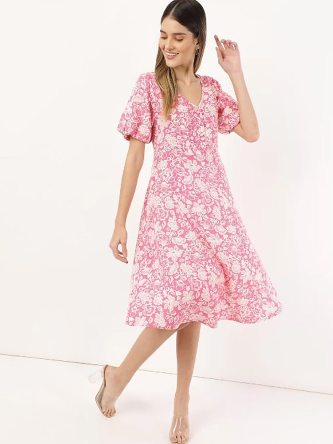 

Marks & Spencer Pink Floral Linen Midi Dress