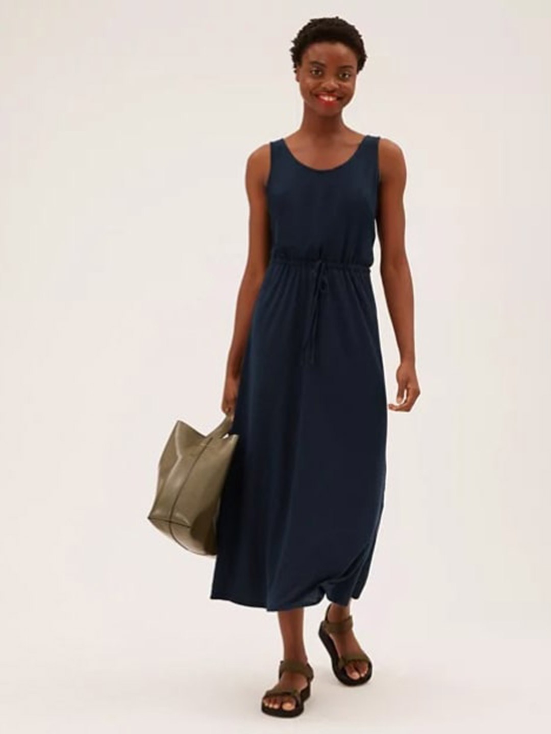 

Marks & Spencer Women Navy Blue Linen Maxi Dress