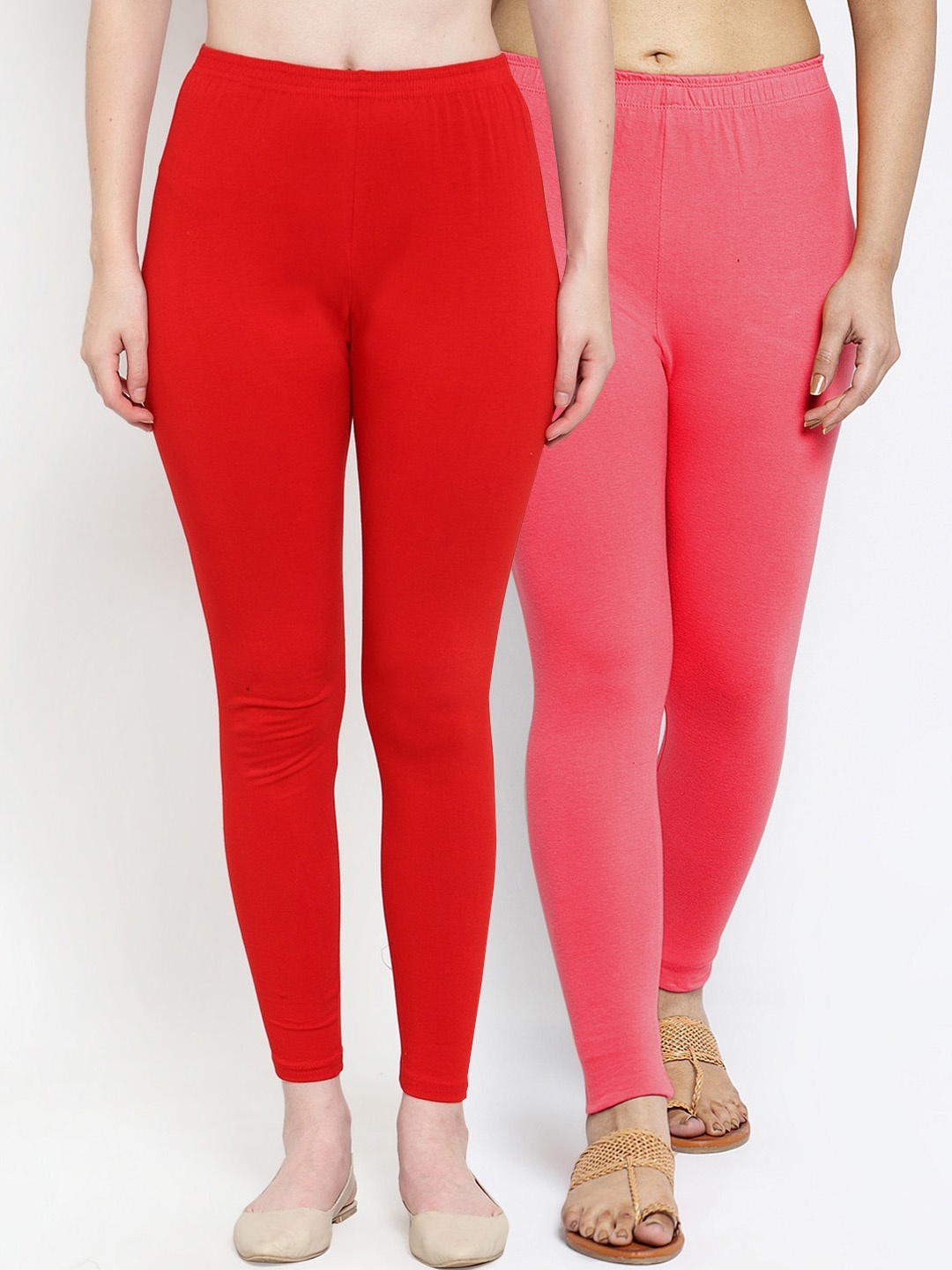 

GRACIT Women Pack of 2 Solid Cotton Leggings, Red