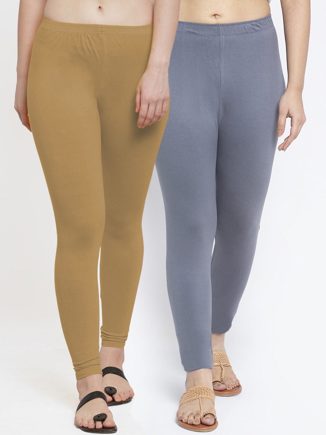 

GRACIT Women Pack of 2 Solid Cotton Lycra Leggings, Grey
