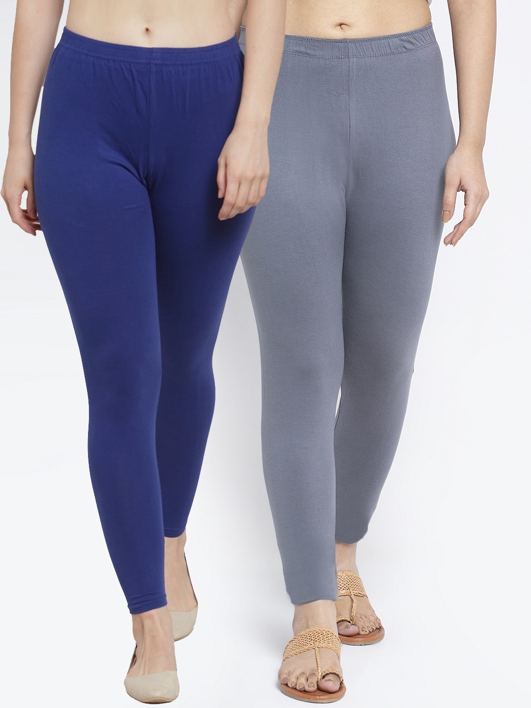 

GRACIT Women Pack Of 2 Solid Pure Cotton Ankle Length Leggings, Grey